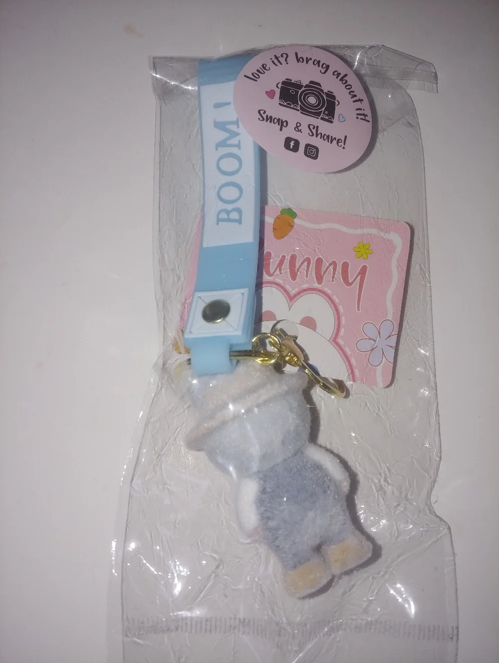 Cute Blue & White Fuzzy Farmer Keychain